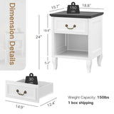 Fynar Night Stand Set of 2, White Wood Nightstand with Drawer and Open Cubby, Farmhouse Bedside Table with Large Storage, End Table for Bedroom Sofa Office(2, White) Fynar