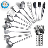 Berglander Stainless Steel Cooking Utensils Set, 13 Pieces Kitchen Utensils Set, Kitchen Tools Set with Utensil Holder Non-Stick and Heat Resistant,Dishwasher Safe, Easy to Clean (13 Packs) Berglander