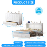 PUREMIND Murphy Bed Queen with Mattress Included - Solid Wood Hideaway Cabinet Bed with 2 Storage Drawers, USB Charging Ports & Headboard - Space-Saving Chest Beds for Home, Guest Room, White PUREMIND