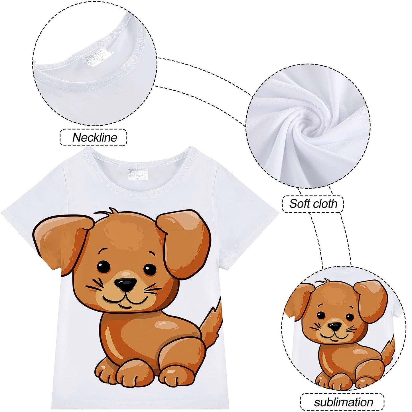 4 Pieces Sublimation Blank White T-Shirt Polyester Blank Crew Neck Short Sleeve T-Shirt for Children (Cute Style,Large)