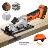 Yunirvana Mini Circular Saw, 20V 3400RPM Professional Cordless Circular Saw, Adjustable Angle and Depth,Max Cutting Depth 1-2/3"(90°), 1-1/8"(45°), Laser Guide, Rip Guide Yunirvana