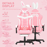 Soontrans Pink Gaming Chair with Footrest,Lovely Bunny Computer Gamer Chair,Gamer Desk Chair for Granddaughter,Sister,Girlfriend,Wife and Love (Pink) Soontrans
