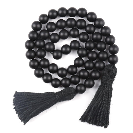 RAMIRABI Wood Beads Garland with Tassels Farmhouse Beads Rustic Prayer Beads Boho Beads for Boho Home Decor,Wall Hanging Decoration (Black) RAMIRABI