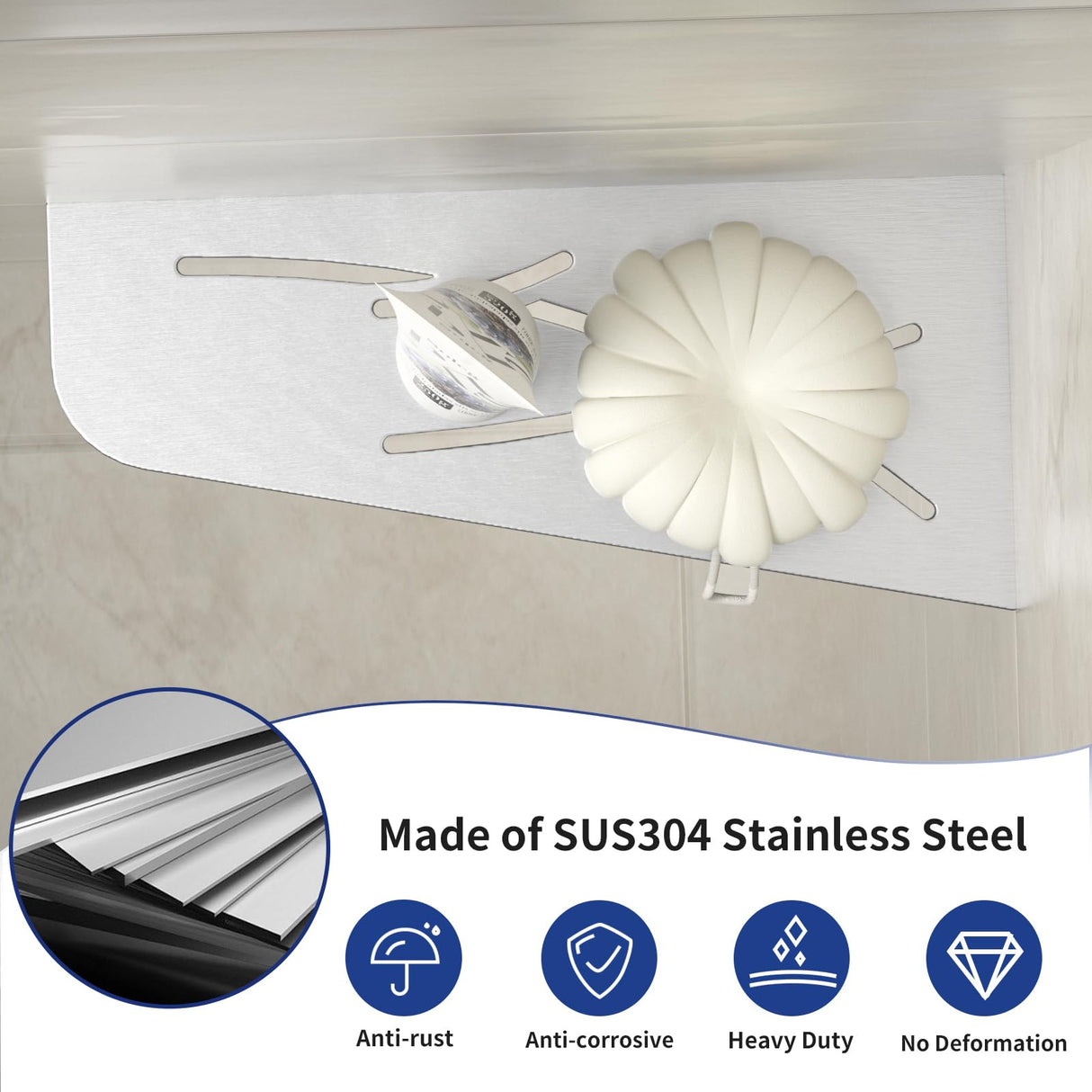 Bernkot Corner Shower Shelf 12" Brushed 304 Stainless Steel Quadrilateral Corner Shelf Recessed Bathroom Shower Shelf, No Drilling Bernkot