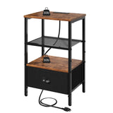 Sthmec Nightstands with Charging Station, LED Bedside Tables with Charging Station and Fabric Drawer, Night Stand with Storage, 3 Tier Side Table with Open Shelf,Nightstand Bedside Table,Rustic Brown WoodArtSupply