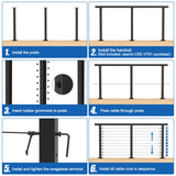 CKE 10ft-15ft Complete Set 36" Cable Railing Post Kit, 3Pack Black Level Drilled Line Posts(35"x2"x2"), Swageless Deck Cable Railing System Kit, 220ft 1/8" Wire Rope(No Handrail), Black Post Kit LPS02 CKE