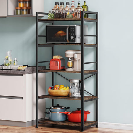 Denkee 5-Tier Rustic Brown Bakers Rack with Storage for Kitchen Appliances Denkee