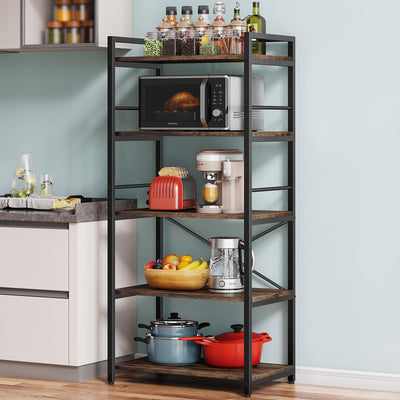 Denkee 5-Tier Rustic Brown Bakers Rack with Storage for Kitchen Appliances