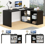 HSH Black L Shaped Computer Desk, Corner Desk with Storage Cabinet Drawer Shelves, Reversible Industrial Wood Executive Workstation, L-shaped Home Office Table for Work Study Writing Gaming, 55 Inch HSH