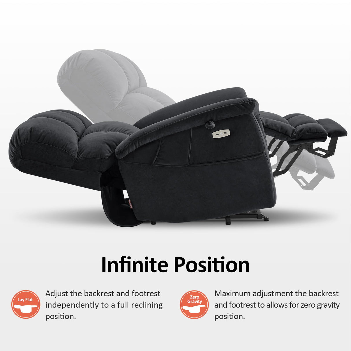 MCombo Large-Wide Dual Motor Power Lift Recliner Chair, Massage and Dual Heating for Elderly People, Infinite Position, Fabric R7166 (Black) MCombo