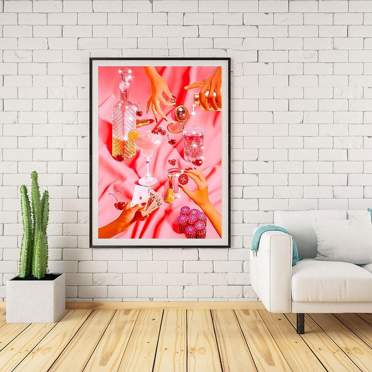 WUDWL Paint by Numbers Kit for Adults Framed Canvas, 3 Pack with Wooden Easel,Paint by Numbers for Kids Ages 8-12, Pink Tablecloth DIY Acrylic Landscape Oil Painting Arts Crafts, 9.45x11.8inch WUDWL