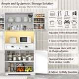 Gyfimoie 72" Pantry Cabinet with LED Light and Charging Station, Farmhouse Kitchen Pantry Cabinet with Microwave Stand, Freestanding Cupboard with Drawer, Adjustable Shelves for Dining Room (White) Gyfimoie