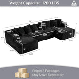 ONEMMLION Modular Sectional Sofa Cloud Couch, 131" Black Boneless Couches for Living Room, Comfy Deep Seat Plush Corduroy Sofa, Modern Fluffy Memory Foam U Shape Sectional Couch with Chaise Lounge ONEMMLION