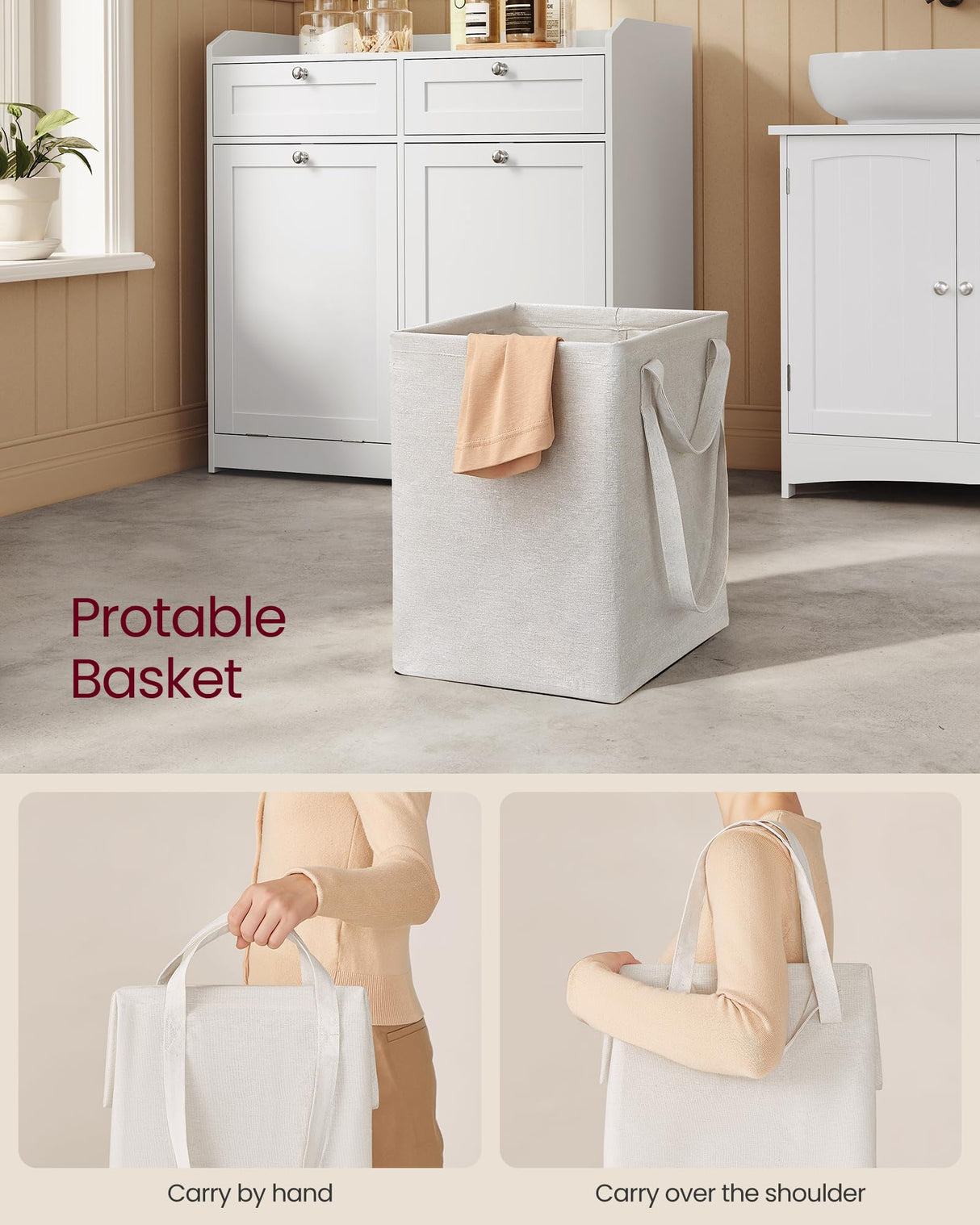 VASAGLE Bathroom Laundry Cabinet with Basket, with 2 Drawers and 2 Hidden Laundry Hampers, Freestanding, Tilt-Out Laundry Baskets with Handles, 31.1 x 15.8 x 31.5 Inches, Cloud White UBBC751W01 VASAGLE