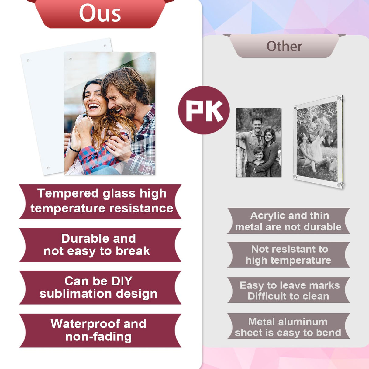 HYHOSHI 4Pack 11.8.x15.7inch Sublimation Glass Photo Blanks, Wall Mount Tempered Glass Sublimation Blank Sign, Sublimation Blank DIY Picture Wall Frame Poster for Home Decor HYHOSHI