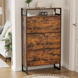 HOMMPA Shoe Storage Cabinet with 3 Flip Drawers, Freestanding Shoe Organizer with Metal Legs for Entryway, Narrow Shoe Rack Cabinet, Rustic Brown, 11.81''D x 31.49''W x 54.17''H HOMMPA