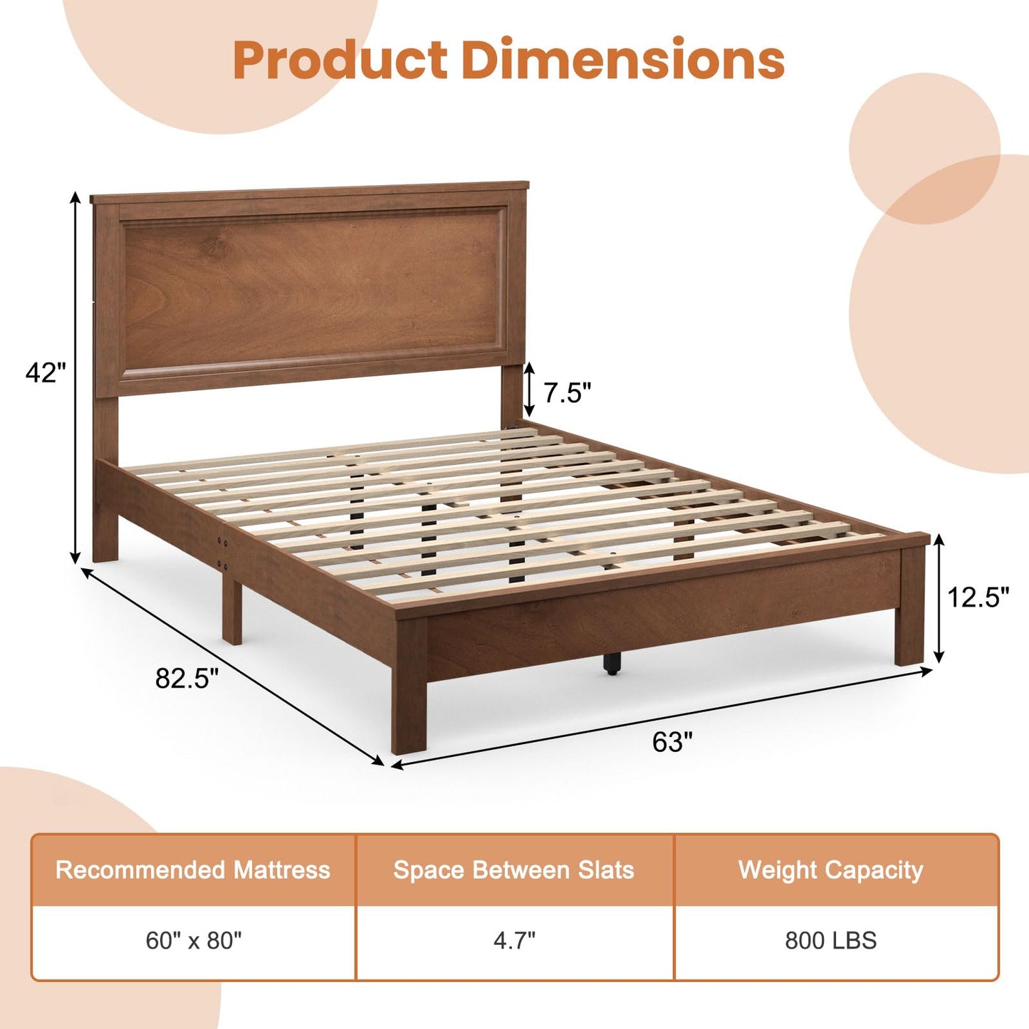 Giantex Wood Queen Platform Bed Frame with Headboard Walnut, Mid Century Bed Frame with Solid Wood Legs & Wooden Slat Support, Pallet Bed Mattress