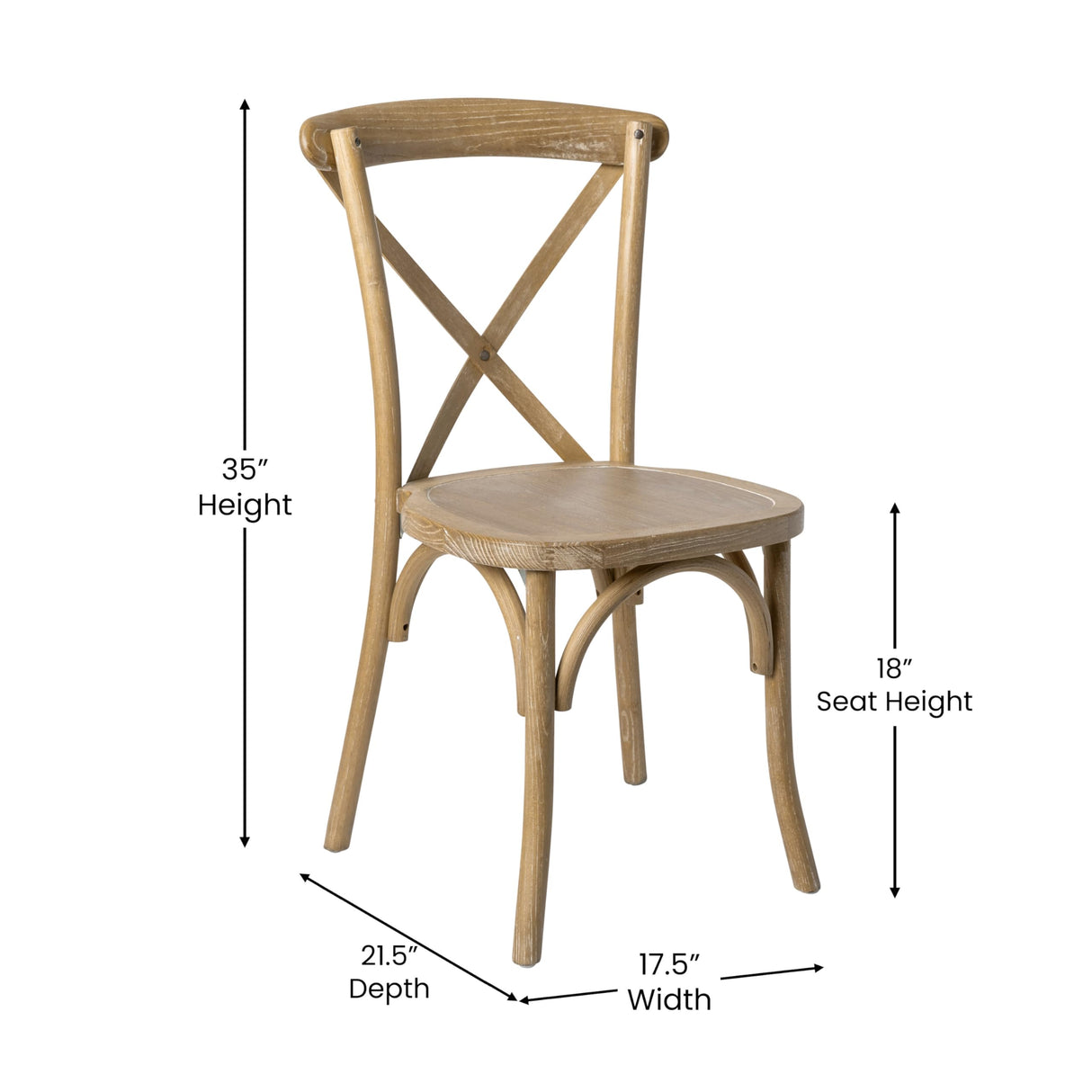 Merrick Lane Bardstown Bistro Style Wooden Dining Chair - Medium Natural White Grain - High X-Back Merrick Lane