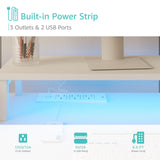 Lufeiya White Computer Desk with File Drawers Cabinet, 55 Inch Home Office Desk with Monitor Stand Shelves, Writing Study Gaming Desks with Led Light Power Outlets for Bedroom, White Lufeiya