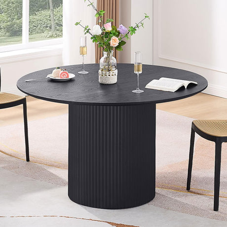 WILLIAMSPACE 47.24" Round Wood Dining Table for 4 to 6, Modern Kitchen Table with Wooden Pedestal Base, Mid Century Circular Tabletop for Leisure Coffee Table Furniture (φ47.24"x29.52"H, Black) WILLIAMSPACE