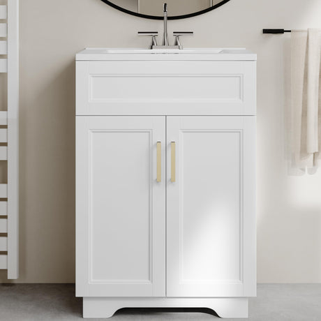 OLD CAPTAIN Bathroom Vanity with Ceramic Sink, Wooden Double Door Bathroom Storage Vanity with 24 Inch, Small Quick Assembly Bathroom Cabinet OLD CAPTAIN