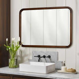 Wood Bathroom Mirror for Wall,Brown Rectangle 24 x 36 inch Hanging Vanity Tempered Mirrors with Rounded Corner for Living Room,Bedroom,Entryway (Walnut, 24x36 Inch) CULER