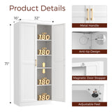 Kubohogar 71" Tall Metal Pantry Cabinet, White Kitchen Pantry Storage Cabinet with 4 Adjustable Shelves and Gold Handles, Cupboard for Kitchen, Dining Room, Living Room, Bathroom Kubohogar