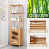 Giantex 4-Tier Bamboo Storage Cabinet with Shutter Door - Compact Freestanding Corner Rack in Natural Finish Giantex