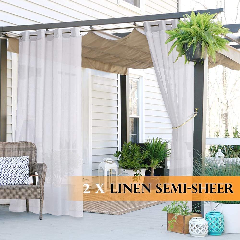 RYB HOME 2 Panels Outdoor Curtains for Patio - Linen Look Semi-Sheer Curtains for Patio Waterproof, Indoor Outdoor Drapes for Gazebo Pergola Balcony Pool Spa, Wide 54 x Long 84 RYB HOME