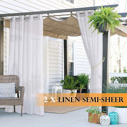 RYB HOME 2 Panels Outdoor Curtains for Patio - Linen Look Semi-Sheer Curtains for Patio Waterproof, Indoor Outdoor Drapes for Gazebo Pergola Balcony Pool Spa, Wide 54 x Long 84 - WoodArtSupply