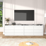 White 8 Drawer Dresser for Bedroom with LED Light, Modern Dresser Chest of Drawers with Hidden Handles and Glass Top, Dressers Organizer for Bedroom, Closet, Living Room LIVAUVEAD