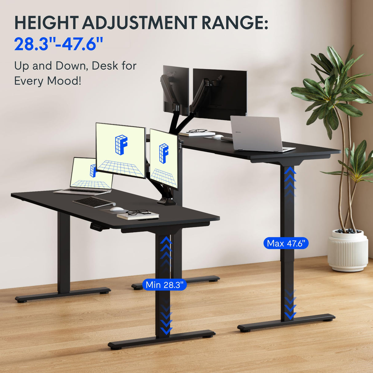 FLEXISPOT Electric Standing Desk 63 x 28 Inch Adjustable Height Desk Home Office Computer Workstation Sit Stand Desk, Black Top + Black Frame FLEXISPOT