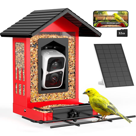 birdsnap® APS - Metal Bird Feeder with Camera Solar Panel 32GB Card, AI Identify 10000+ Birds Camera Feeder, 2K HD Live View Auto Record Bird Video, Ideal Xmas Gift for Bird Lovers birdsnap