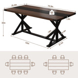 Hlivelood 71 Inch Dining Table for 6 People, Rectangular Kitchen Farmhouse Table W/Thickness Waterproof Wood Tabletop,Long Dining Room Tables W/Wood Strip Base for Kitchen Living Room(Brown&Black) Hlivelood