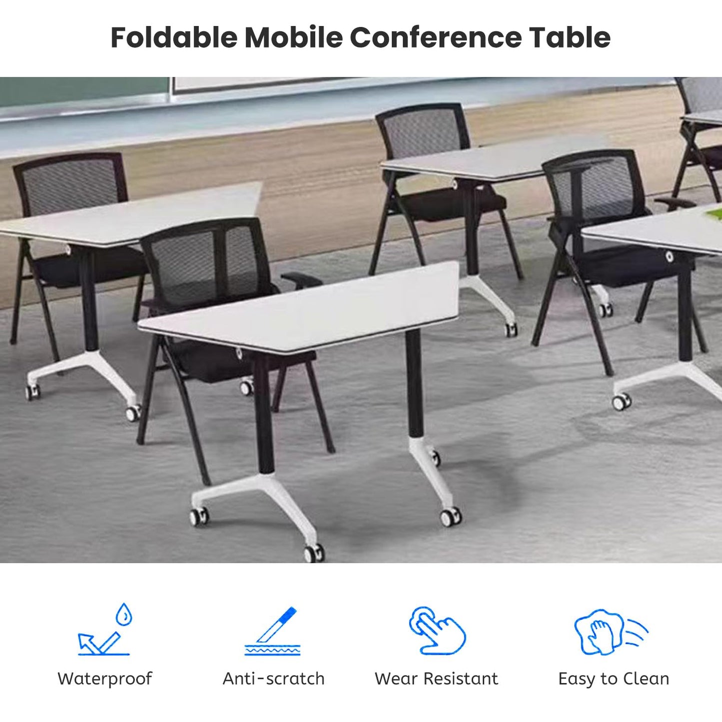 Folding Conference Table,Large Conference Meeting Table for 8 People,Modern Mobile Training Table with Wheels,Rolling Conference Room Tables with Metal Frame,Meeting Seminar Table 47.2x23.6x2 - WoodArtSupply