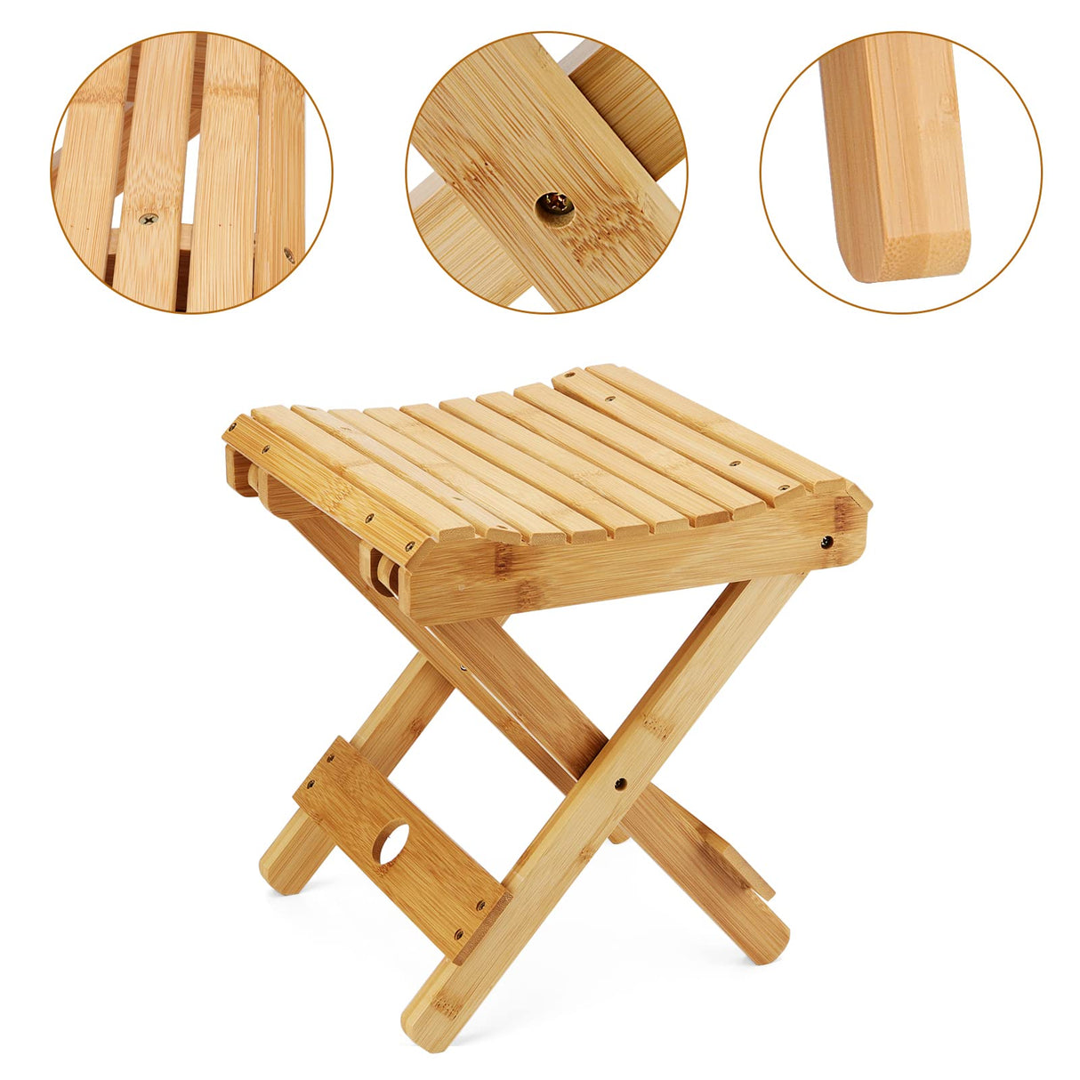 MOUYAT 2 Pack 12 Inch Bamboo Folding Stool, Bamboo Foldable Foot Step Stool, Natural Bamboo Shower Bench Seat Toilet Stool for Bathroom Showers, Saunas, Fishing, 11 x 11 x 12.6 Inch MOUYAT