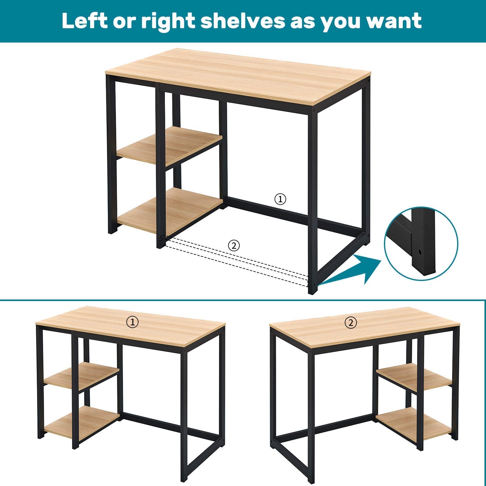 SINPAID Computer Desk 40 inches with 2-Tier Shelves Sturdy Home Office Desk with Large Storage Space Modern Gaming Desk Study Writing Laptop Table, OAK - WoodArtSupply