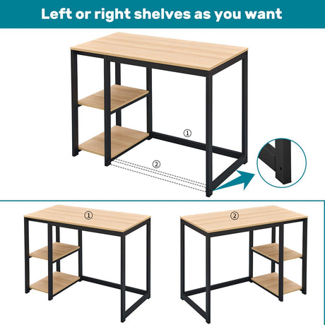 SINPAID Computer Desk 40 inches with 2-Tier Shelves Sturdy Home Office Desk with Large Storage Space Modern Gaming Desk Study Writing Laptop Table, OAK SINPAID