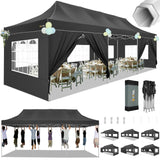 HOTEEL Tents for Parties 10x30 Pop Up Canopy Tent Heavy Duty with 8 Sidewalls, Commercial Party Tent Event Wedding Instant Canopy Waterproof with Carry Bag, UV 50+, Thicked Hexagonal Legs, Black Hoteel