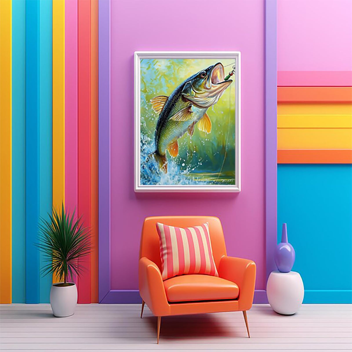 UPABLUNSO Diamond Painting Kits for Adults, 5D DIY Bass Fish Modern Diamond Art Kits for Beginners Round Full Drill Diamond Paintings Gem Art Craft for Home Wall Decor Gift 12x16 Inch UPABLUNSO