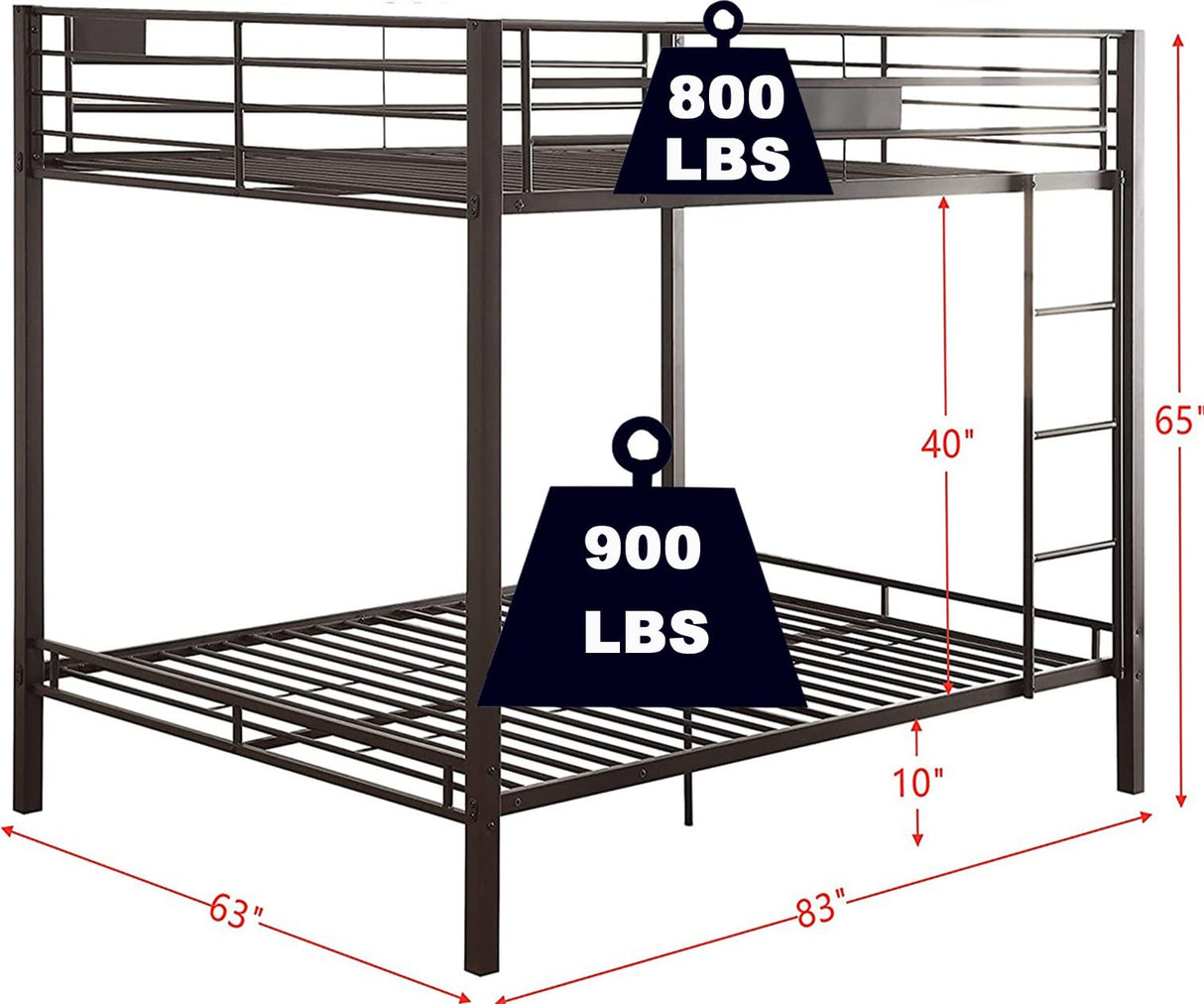 SIMPLEZC Upgraded Version Thicken Heavy Duty Metal Queen Over Queen Bunk Bed, Stronger Steel Bunk Beds Queen Over Queen Size Industrial Style with Ladder and Guard Rail for Adults (Queen Over Queen) SIMPLEZC