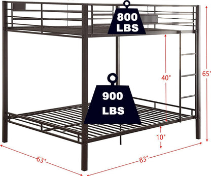 SIMPLEZC Upgraded Version Thicken Heavy Duty Metal Queen Over Queen Bunk Bed, Stronger Steel Bunk Beds Queen Over Queen Size Industrial Style with Ladder and Guard Rail for Adults (Queen Over Queen)