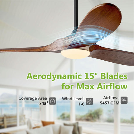 Haipeel 52 Inch Outdoor Ceiling Fans with Lights, Dimmable Solid Wood Ceiling Fan with Light and Remote Control Modern 3 Blades Propeller Ceiling Fans DC Motor for Patios Indoor Bedroom, Dark Walnut Haipeel