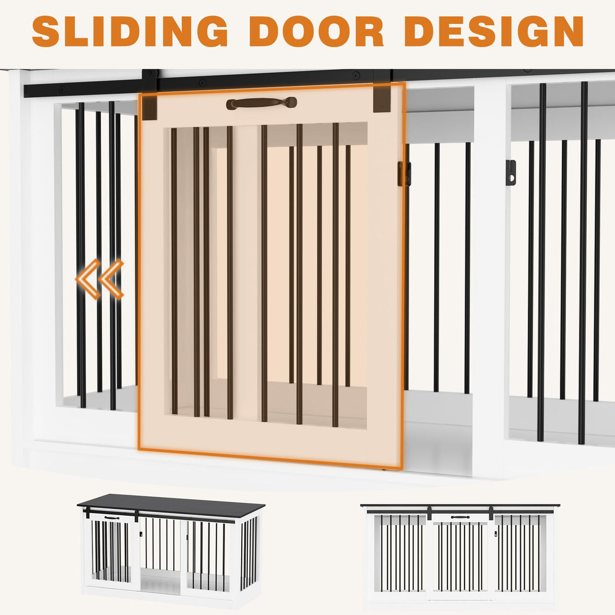 PIAOMTIEE 55 Inch Furniture Style Dog Crate for Large Medium Breed Dogs, Indoor Heavy Duty Dog Kennel House with Sliding Doors, Rustic Dog Crate Furniture Side End Table TV Stand, White PIAOMTIEE