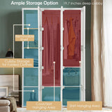 Tangkula Portable Closet Wardrobe, Foldable Clothes Organizer with Cubby Storage, Hanging Rods, Easy Assemble Clothing Storage with Magnet Doors, Folding Bedroom Armoire (10 Cubbies & 2 Rods) Tangkula