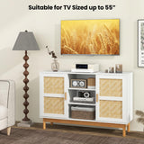 Giantex Buffet Sideboard, Kitchen Storage Cabinet with 3 Open Shelves & 2 Side Cabinets, 48” Wood Cupboard w/ 2 Bamboo Woven Doors, Console Table for Living Room Entryway Coffee Bar, Natural Giantex