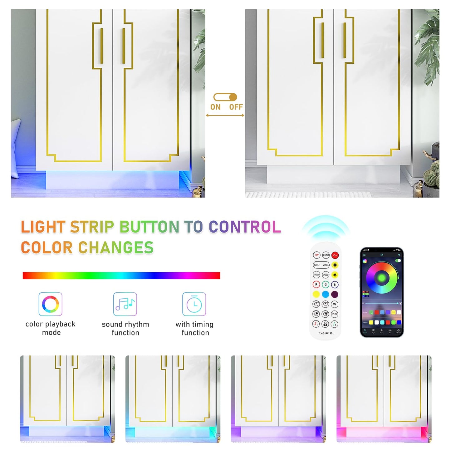 Hlivelood Modern 70in LED 2 Doors Armoires Wardrobe Closet&Cabinet with Hanging Rod, Freestanding Bedroom Armoires with RGB LED 6000-color Lights,Wardrobe Clothes Organizer (White-2 Door Armo - WoodArtSupply