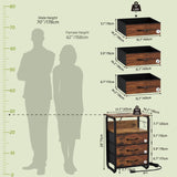 runjuly Tall Nightstand Set of 2 with Charging Station, Bed Side Tables Bedroom Set of 2, LED Night Stand Set 2, Bedside Table with Drawers, Night End Table with Storage for Bedroom, Dorm Rustic Brown runjuly