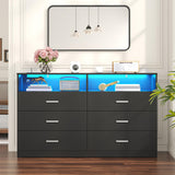 Bigbiglife Dresser for Bedroom, 6 Drawer Dresser with Charging Station and Led Light, Modern Chest of Drawers for Bedroom, Living Room,Black Bigbiglife