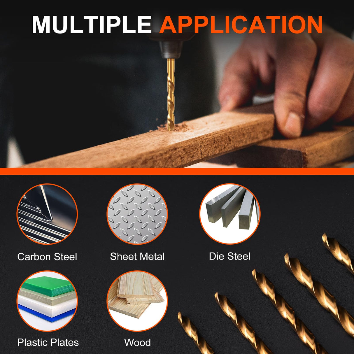 COMOWARE 230 Pcs Drill Bit Set for Wood & Metal - Titanium Wood Drill Bits, High Speed Steel Drill Bit Kit Titanium Coated for Wood, Metal, Plastic, Aluminum Alloy with Storage Case, 3/64"-1/2" COMOWARE